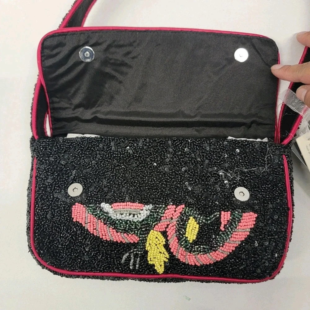 NWT Viral Tik Tok Snake Dragon Hand Beaded Black Shoulder Bag Made‎ In India